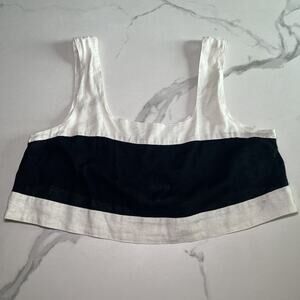 Haute Hippie Crop Top Classic Black Cream Linen Blend Color Block Sleeveless XL